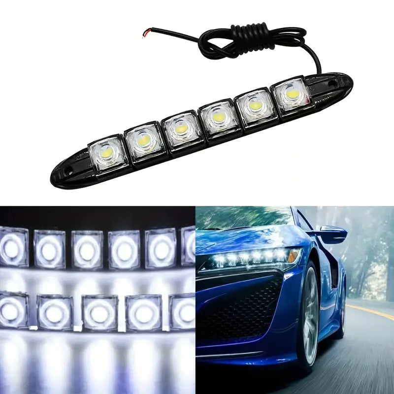Feux LED DRL Voiture 2x6 LEDs Ultra-Lumineux – Éclairage Diurne Étanche pour Pare-chocs Avant, Style Tuning