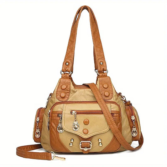 Sac besace femme noir en simili cuir  Style tendance, multi-poches et grande capacité