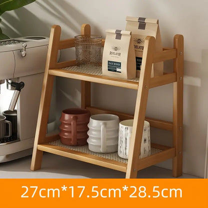 Étagère de rangement en bois 2 niveaux – Organisateur compact en bambou pour bureau, cuisine ou salle de bain