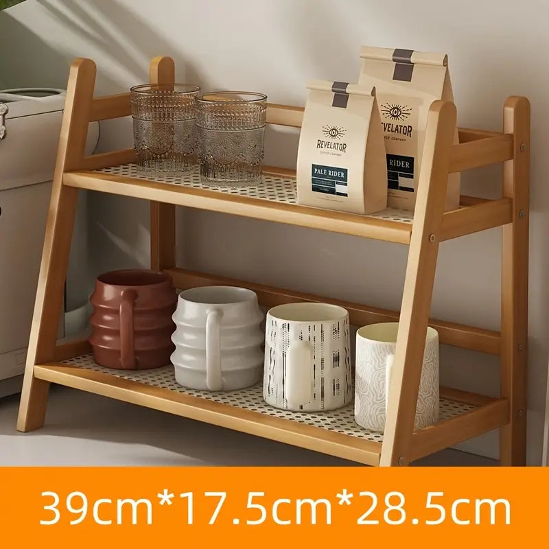 Étagère de rangement en bois 2 niveaux – Organisateur compact en bambou pour bureau, cuisine ou salle de bain