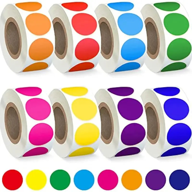 Étiquettes autocollantes rondes multicolores – Rouleaux de pastilles adhésives pour marquage et organisation