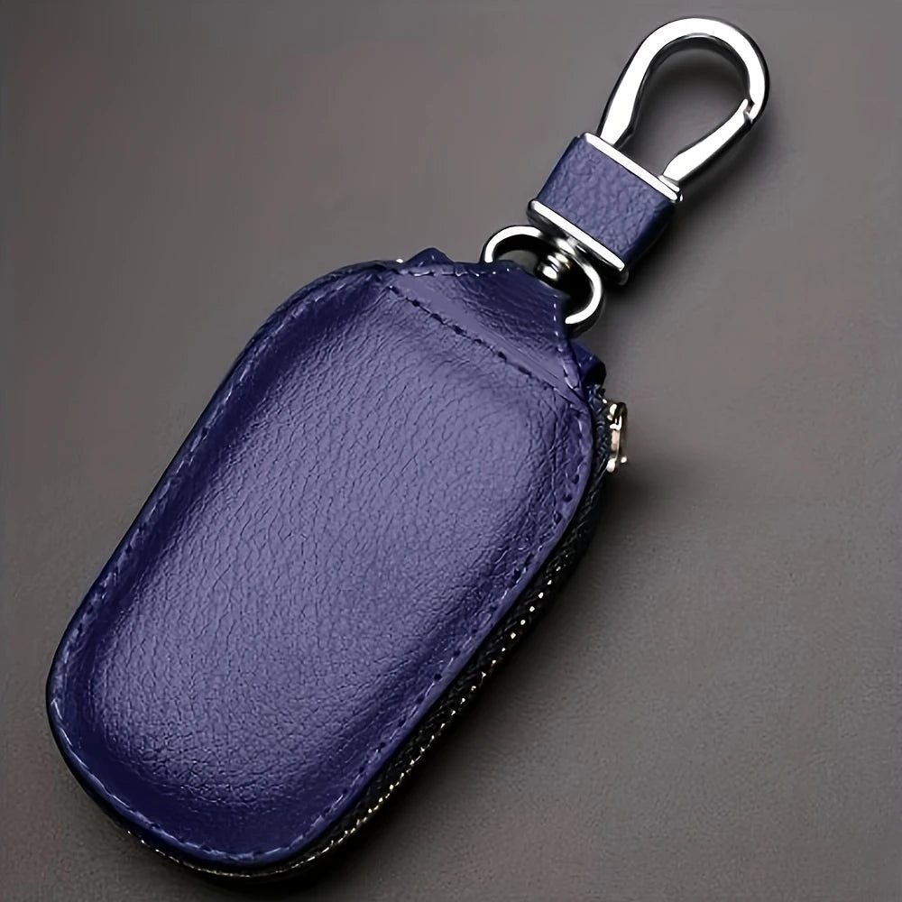 Coque Clé Voiture avec Fermeture Éclair – Étui Similicuir avec Mousqueton Métal, Élégant et Résistant