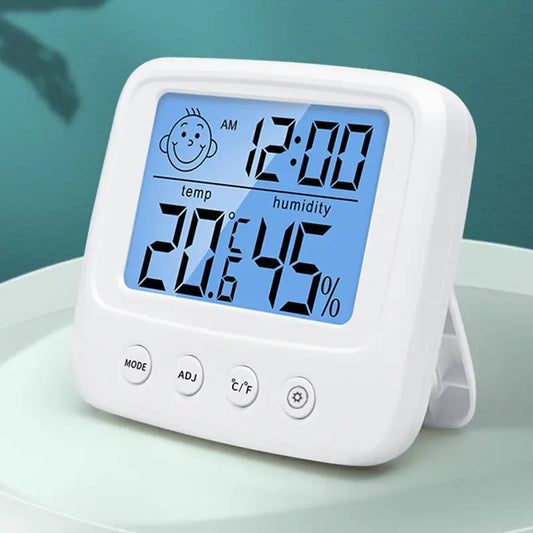 Thermomètre Hygromètre Numérique avec Horloge – Écran LCD Rétroéclairé | Mesure Précise Température & Humidité Intérieure