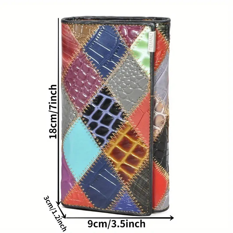 Portefeuille femme cuir multicolore – Design patchwork tendance et élégant