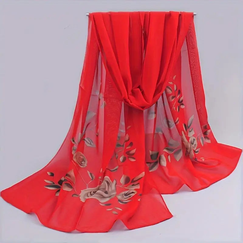 Écharpe femme blanche à fleurs grises – Châle léger en mousseline élégant et raffiné