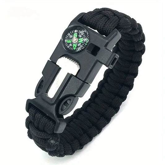 Bracelet de survie multifonction en paracorde – Boussole, sifflet et allume-feu pour camping, randonnée et plein air