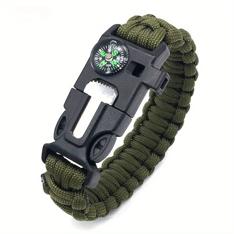 Bracelet de Survie Paracorde 5 en 1 – Boussole, Sifflet, Pierre à Feu & Couteau