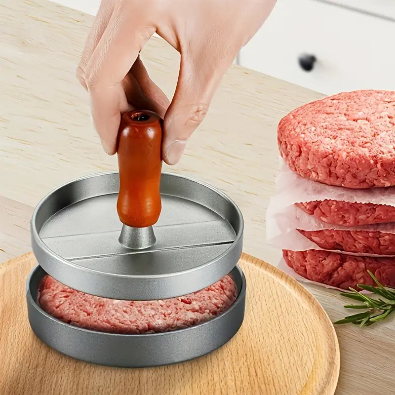 Presse à Steak Haché en Aluminium – Moule à Burger avec Poignée en Bois pour Burgers Maison Parfaits
