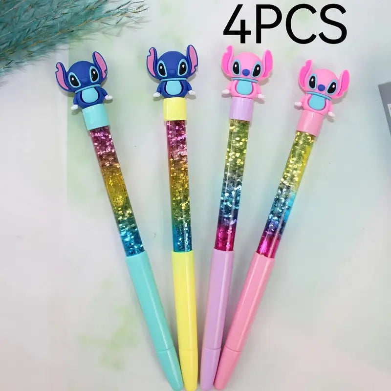 Stylos pailletés Stitch – Lot de 4 stylos gel kawaii pour enfants et fans de papeterie originale