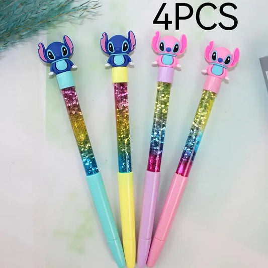 Stylos pailletés Stitch – Lot de 4 stylos gel kawaii pour enfants et fans de papeterie originale
