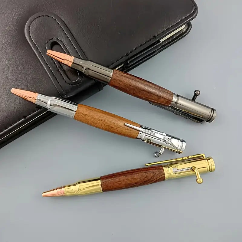 Stylo bille original en bois et métal – Design balle de fusil pour une écriture élégante et masculine