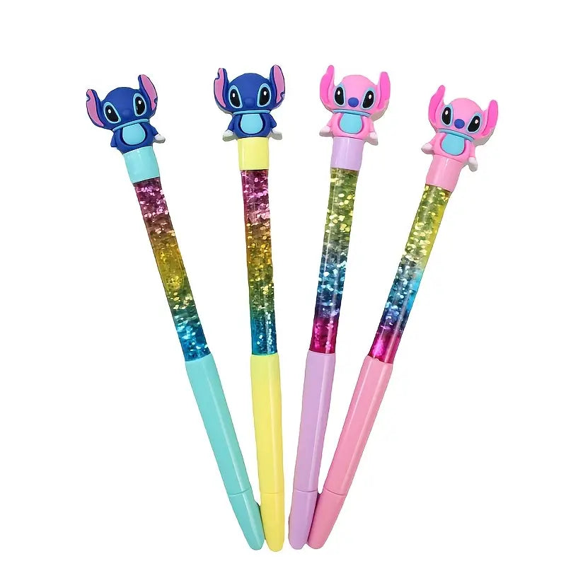 Stylos pailletés Stitch – Lot de 4 stylos gel kawaii pour enfants et fans de papeterie originale