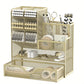 Organisateur de bureau en métal doré à plusieurs compartiments – Rangement élégant pour stylos, fournitures et accessoires