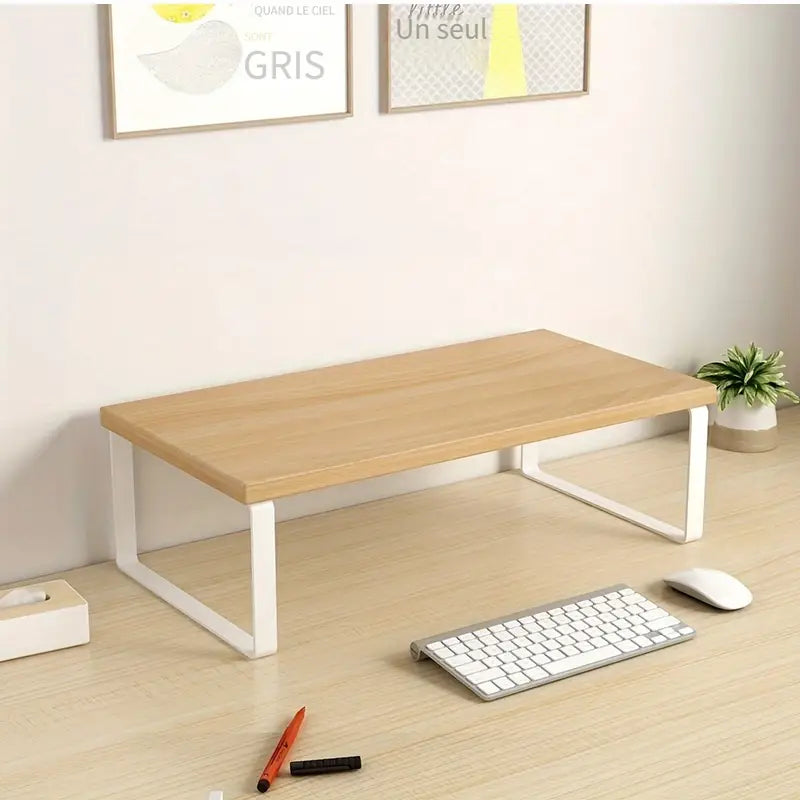 Support écran de bureau en bois avec structure métal – Rehausseur moniteur 50 cm avec rangement intégré pour une meilleure posture