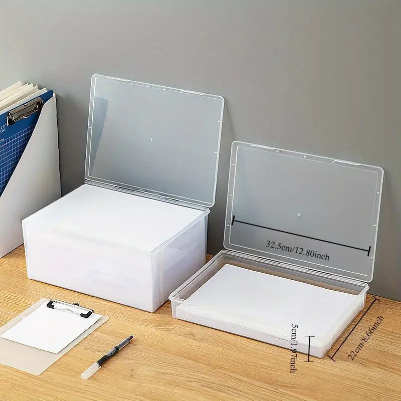 Boîte de Rangement pour Documents A4 – Classeurs Plastique Transparente avec Couvercle et Poignée