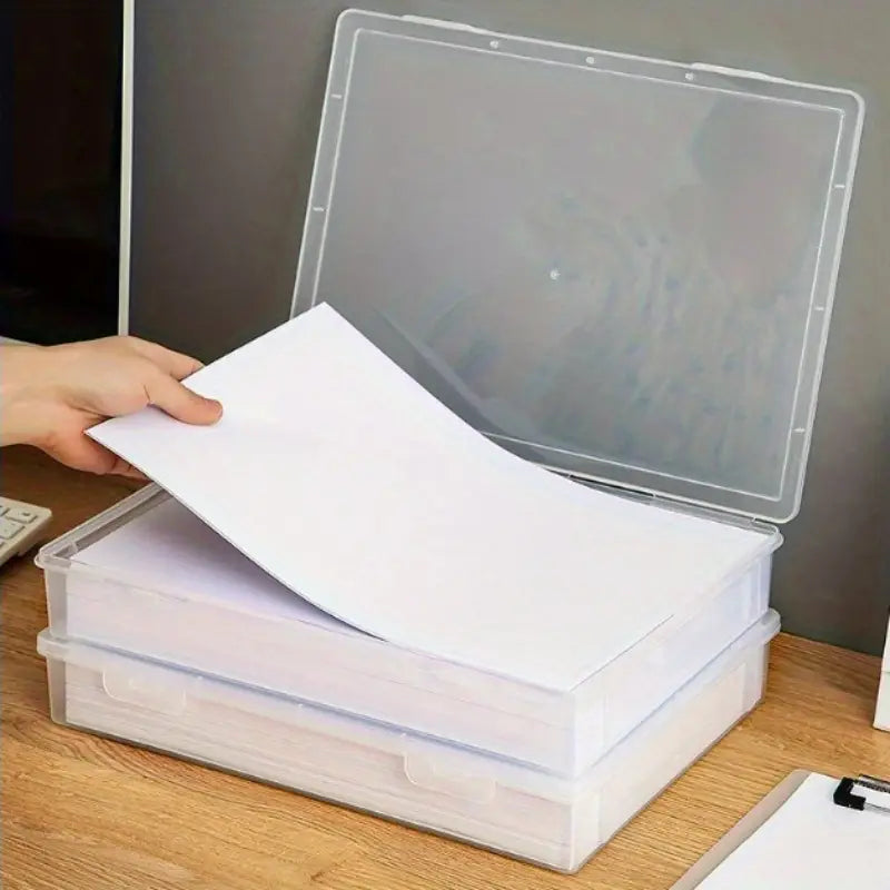 Boîte de Rangement pour Documents A4 – Classeurs Plastique Transparente avec Couvercle et Poignée