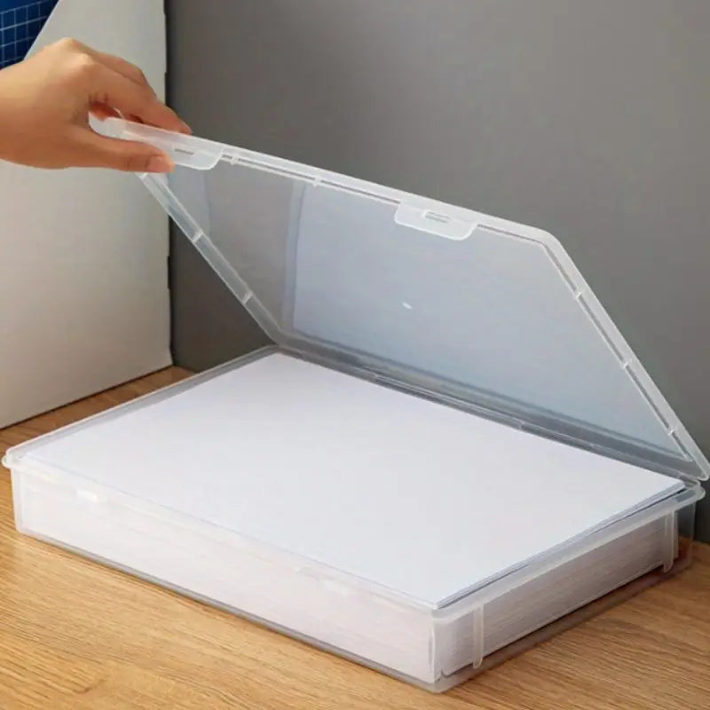 Boîte de Rangement pour Documents A4 – Classeurs Plastique Transparente avec Couvercle et Poignée