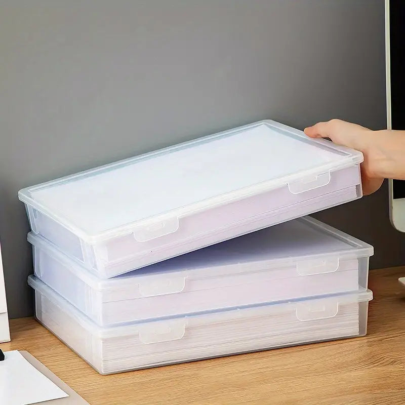 Boîte de Rangement pour Documents A4 – Classeurs Plastique Transparente avec Couvercle et Poignée