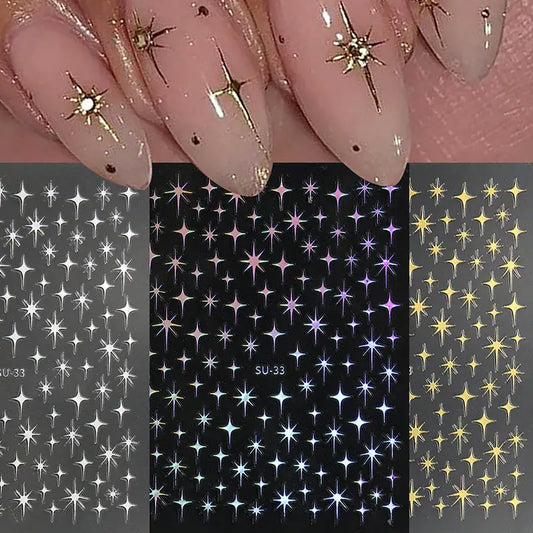 Stickers Nail Art Étoiles Brillantes – Décorations Autocollantes Holographiques pour Ongles Chic