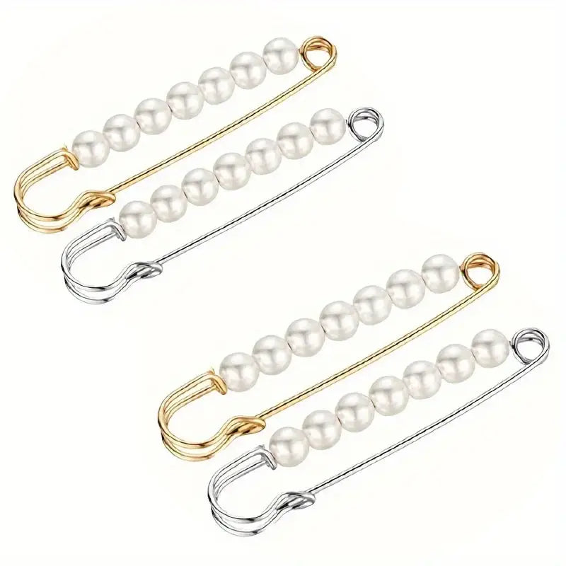 Épingle de sûreté femme élégante avec perles blanches – Accessoire chic pour vêtements et manteaux