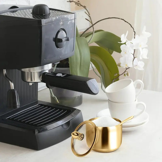 Bocal Doseur Doré en Inox – Récipient Rechargeable pour Café Moulu, Sucre ou Épices