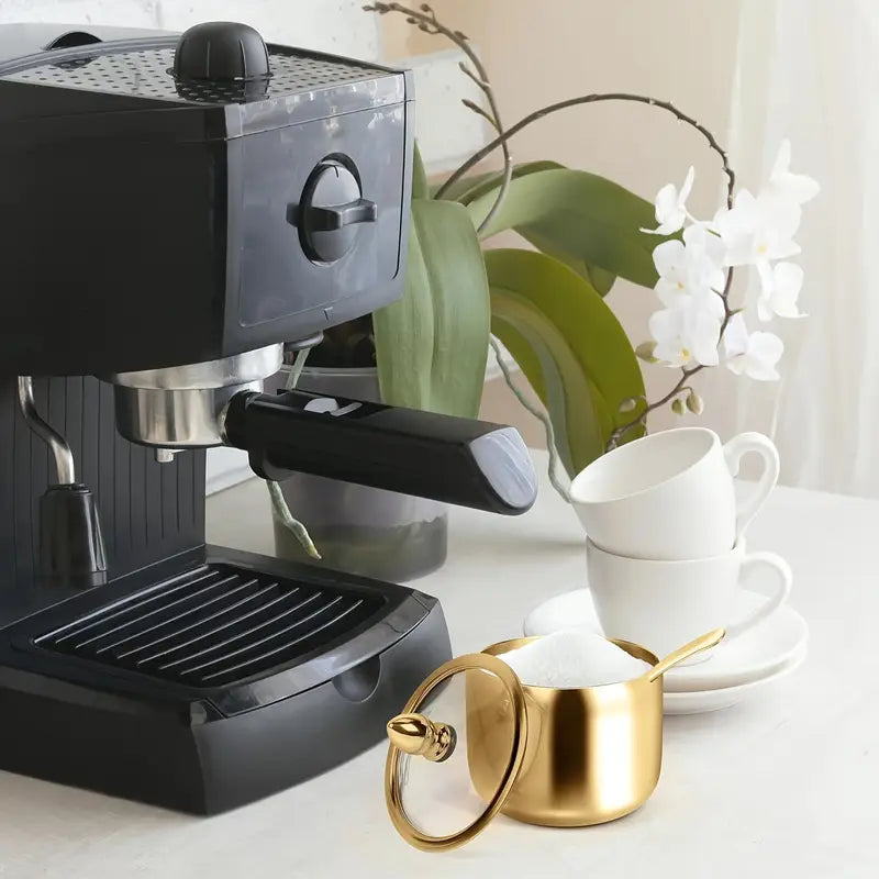 Bocal Doseur Doré en Inox – Récipient Rechargeable pour Café Moulu, Sucre ou Épices