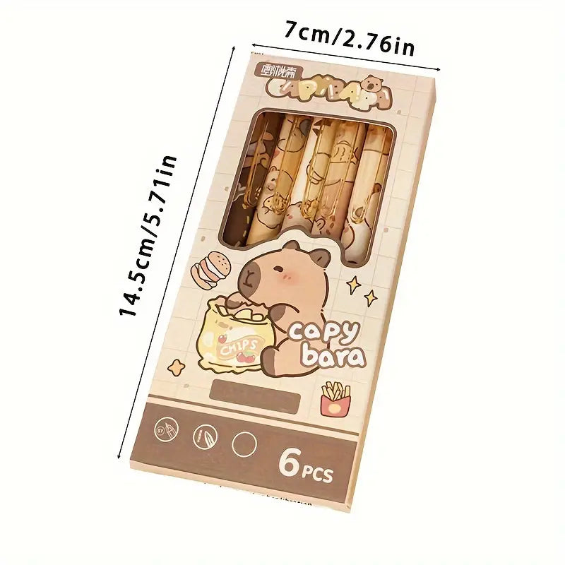 Set de 6 stylos gel Capybara – Stylos mignons à encre noire pour l’écriture, dessin et prise de notes