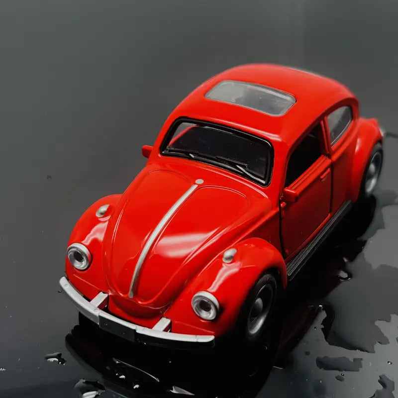 Voiture miniature Coccinelle vintage en alliage – Modèle classique rouge avec portes ouvrantes, jouet et collection