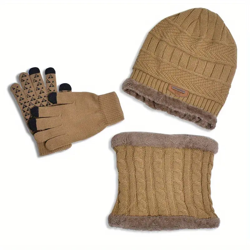 Ensemble Bonnet, Gants et Écharpe Enfant – Tricot Hiver Chaud Doublé Polaire