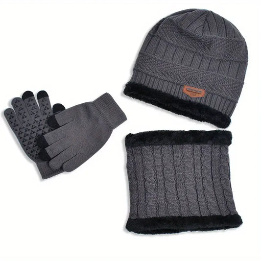 Ensemble Bonnet, Gants et Écharpe Enfant – Tricot Hiver Chaud Doublé Polaire
