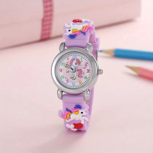 Montre Enfant Licorne Colorée – Bracelet Silicone Bleu, Cadran Chiffres Multicolores