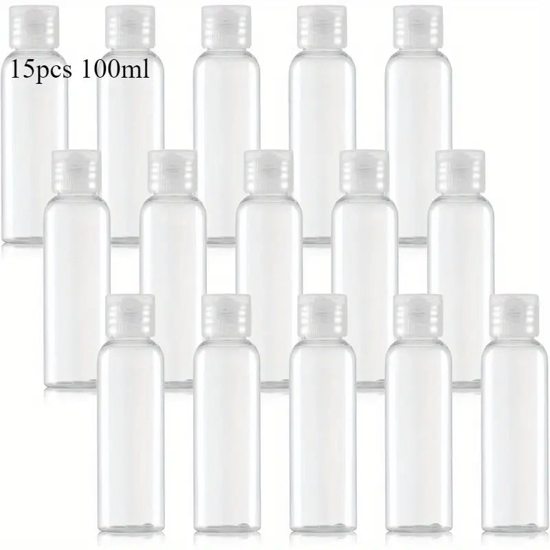 Lot de 15 flacons rechargeables 30, 50, 100ml – Pots de toilette bébé transparents pour voyage et soins
