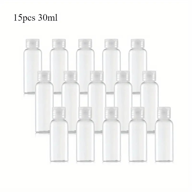 Lot de 15 flacons rechargeables 30, 50, 100ml – Pots de toilette bébé transparents pour voyage et soins