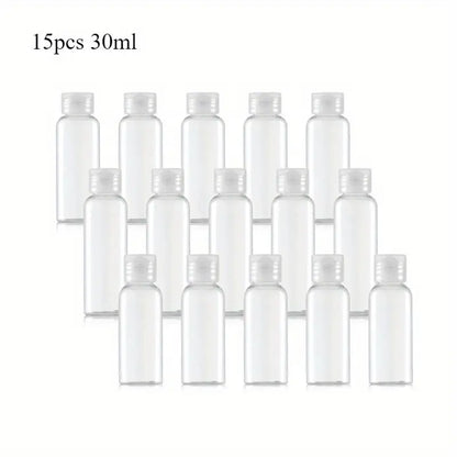 Lot de 15 flacons rechargeables 30, 50, 100ml – Pots de toilette bébé transparents pour voyage et soins