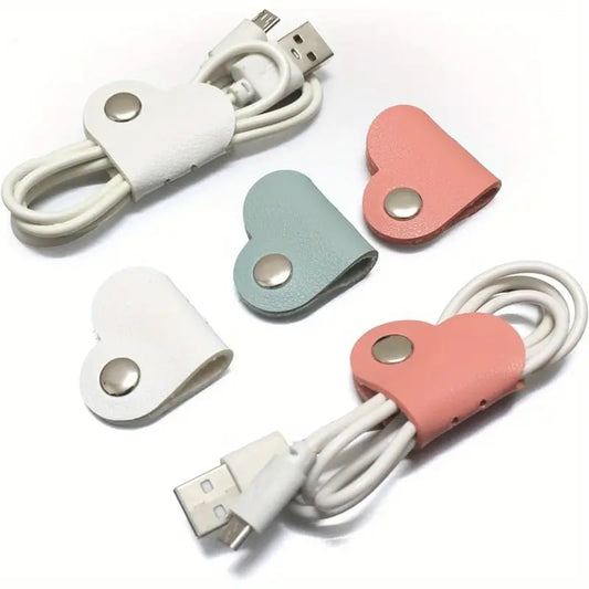 Attaches Câbles en Forme de Cœur – Organisateurs en Similicuir Colorés pour Gestion de Fils et Écouteurs