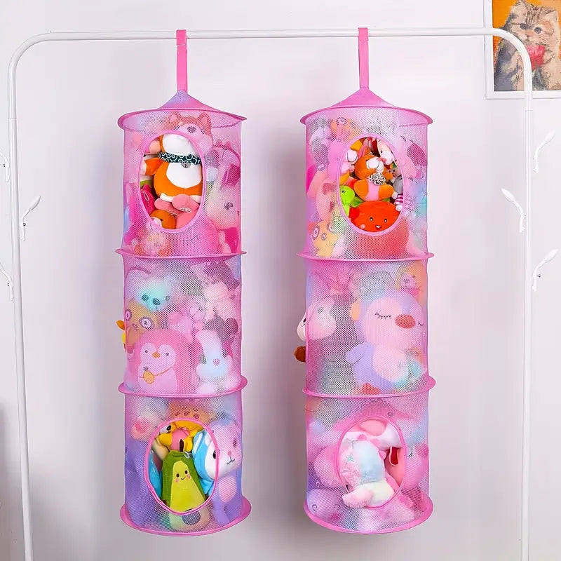 Filet de Rangement Suspendu Bébé à 3 Niveaux – Organisateur en Maille pour Jouets et Vêtements