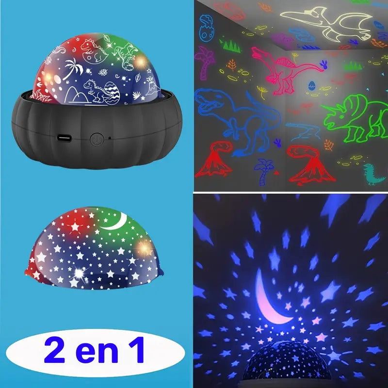 Veilleuse Projecteur Étoiles et Dinosaures LED – Lampe de Nuit Rechargeable pour Chambre Bébé et Enfant