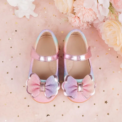Chaussures fille élégantes sans lacets – Mocassins dorés avec nœud papillon pour cérémonie et fête