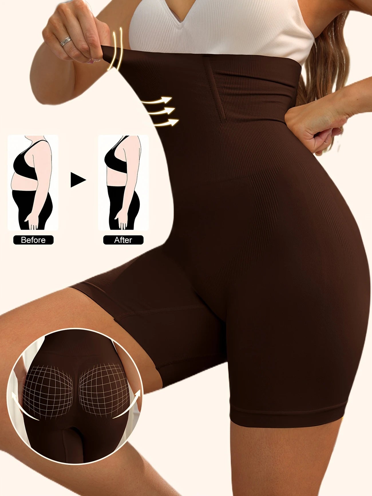 Shorty Gainant Femme Taille Haute – Effet Ventre Plat, Rehausse-Fessier et Tissu Respirant