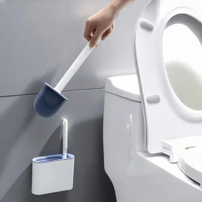 Brosse WC en Silicone avec Support Mural, coloris Gris blanc