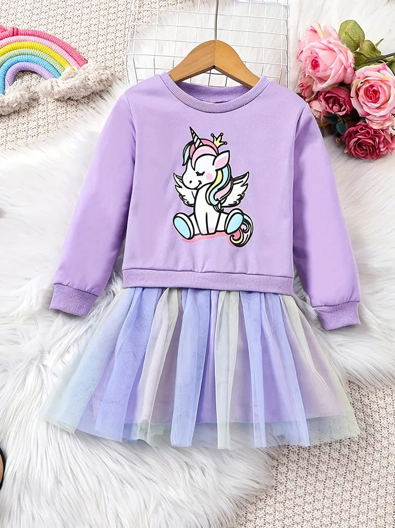 Robe fille licorne blanche avec jupe tutu arc-en-ciel – Tenue féérique et colorée