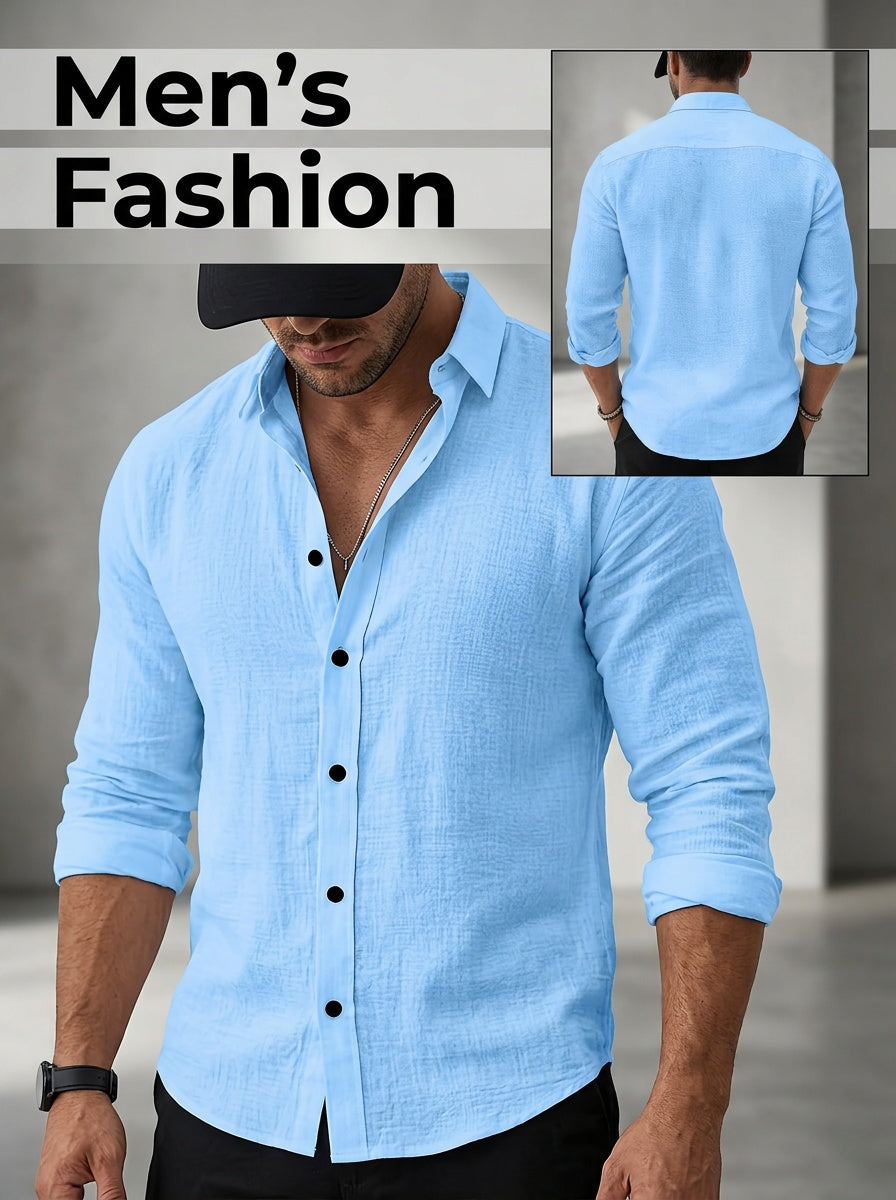 Chemise décontractée unie à boutons pour homme