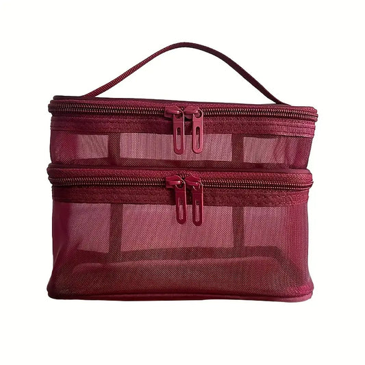 Trousse de Maquillage Transparente à Double Compartiment – Pochette de Rangement Voyage Étanche et Légère
