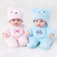 Poupées bébés 20 cm en peluche rose et bleue avec bonnet ours – Jouet doux et réaliste pour enfants