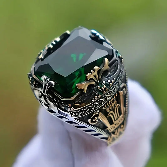 Bague homme vintage en argent avec pierre précieuse jaune – Bijou massif et élégant