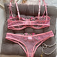 Ensemble Lingerie Sexy Femme en Dentelle Transparente – Soutien-Gorge à Armatures et Tanga Fleurs Brodées