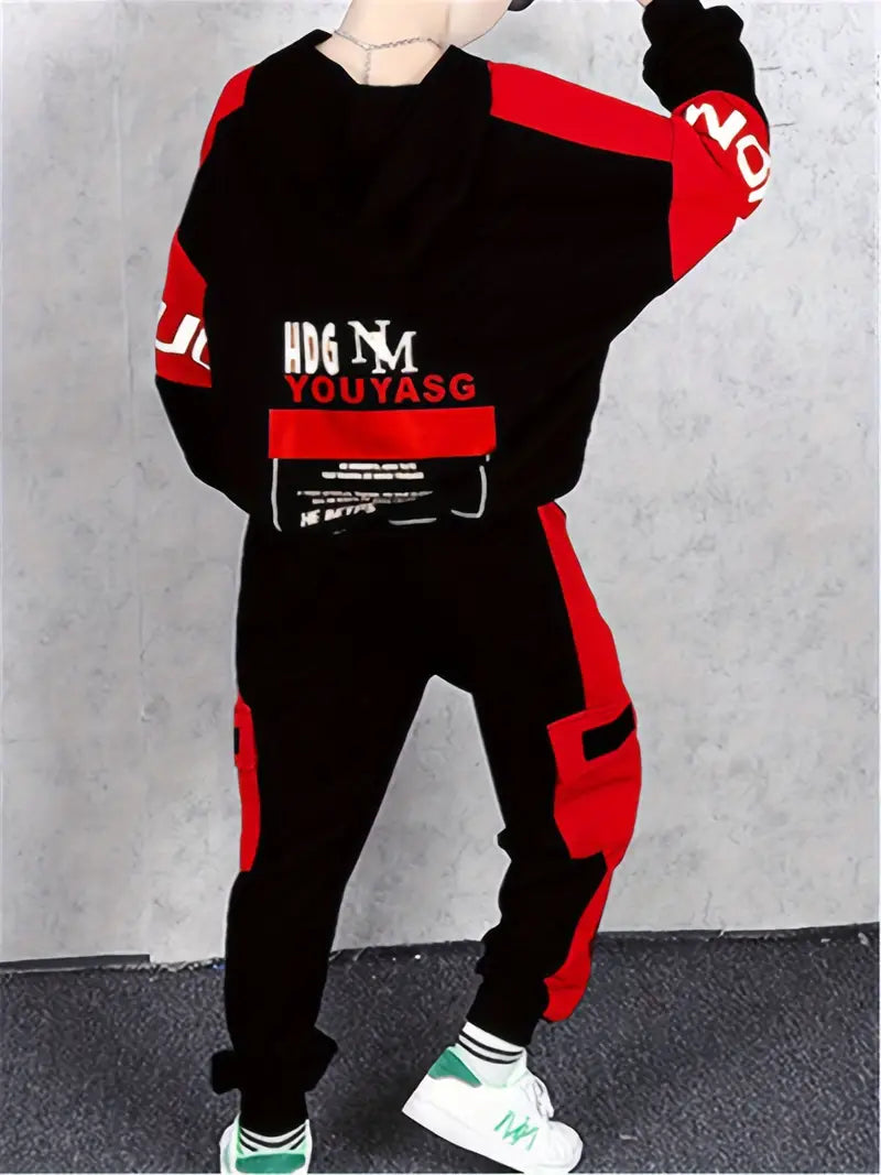 Ensemble Garçon Sport Streetwear – Survêtement Noir et Vert avec Capuche