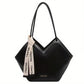 Sac Porté Épaule Femme Noir Géométrique avec Pochette Assortie – Élégant et Moderne