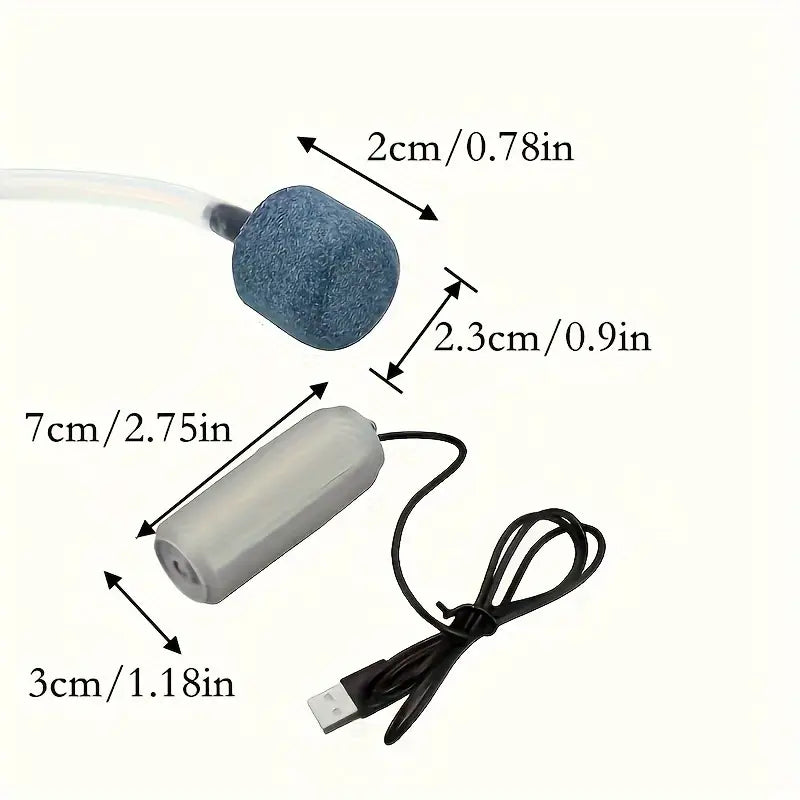 Pompe à Air USB pour Aquarium – Mini Bulleur Silencieux avec Pierre Diffuseur pour Poissons et Reptiles