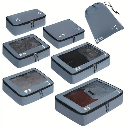 Set de 7 Organisateurs de Valise – Pochettes de Rangement Voyage Étanches pour Vêtements, Chaussures et Accessoires